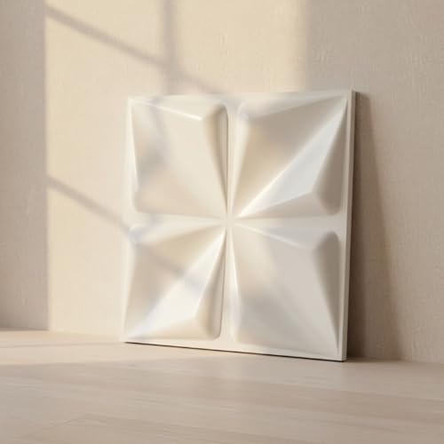 Image of Kayra Decor 3D Wall Panel PVC Flower Design,White Color Size is 19.7 inch x 19.7 inch (Pack of 40) Covers 107.60 Sq Feet - D006-1 PVC Panel for Home Kitchen Living Room Gaming Room and Office Decor