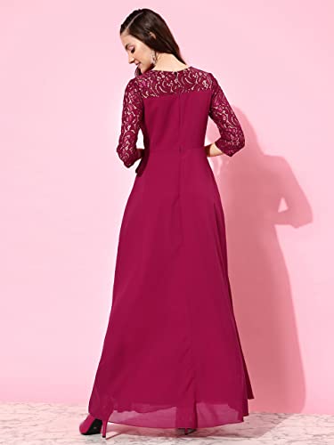 Image of Miss Chase Women's Round Neck Cap Sleeves Lace Knee -Long Skater Dress