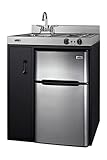 Summit Appliance C30ELBK 30' Wide All-in-One Kitchenette in Black with a 2-Burner 115V Coil Cooktop, 2-Door Refrigerator-Freezer, Sink, and Large Storage Cabinet