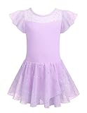 Zaclotre Girls Ballet Leotards Ruffle Sleeve Sparkle Dance Leotard Toddler Ballerina Dress Outfits Light Purple