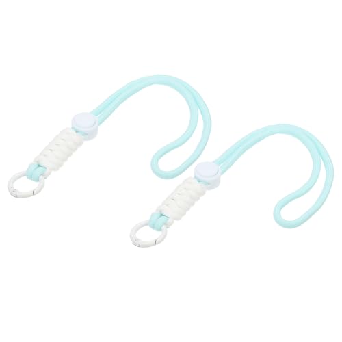 PATIKIL Paracord Lanyard Keychain, 2Pcs Cell Phone Keychain Rope Wrist Lanyards Braided Strap with Spring Ring for Hanging Key, Cyan, White