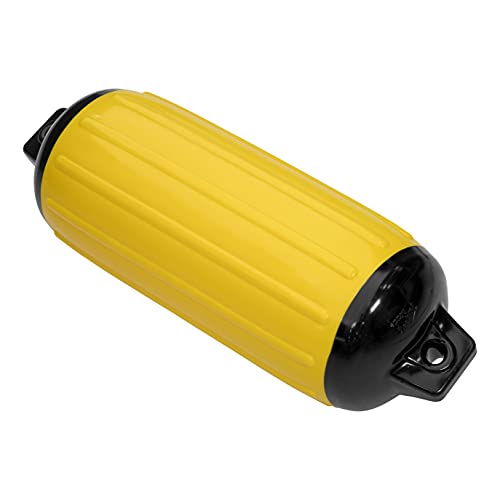Taylor Made Super Gard Boat Fender, Yellow (10.5" x 30") Double-Molded Ends, Ribbed Technology to Minimize Roll, Rubber Football Needle Inflation Valve, Marine-Grade Vinyl, 5/8" Eyelets - 958128
