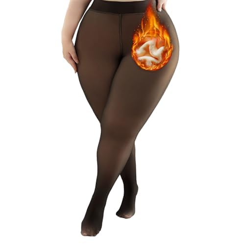 Image of Caprilite Plus Size Fleece Lined Tights - Winter Fake Translucent Warm Sheer Thick Tights Thermal Pantyhose Leggings for Women