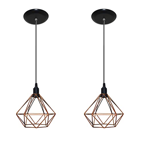 Kit com 02 Luminarias Pendente Aramado Modelo Diamante - Cobre