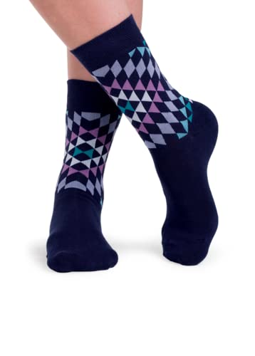 JNRB Men's Cotton Bright Bold Colors Colorful Geometric Business Crew Dress Socks Patchwork Triangle Diamond Pattern, L-XL3