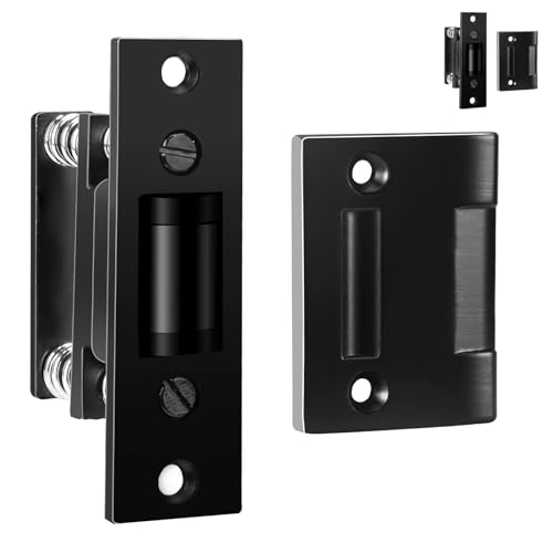 HOMOTEK 2 Pack Commercial Heavy Duty Door Roller Catch, Drive in Ball Catch with Strike Plate Solid Zinc Adjustable Silent Door Latch, Spring Tension Roller, Black
