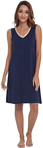 Gys Womens Bamboo Nightgown Soft Sleeveless V Neck Nightdress Lightweight Sleep Shirt S-4Xp, Navy, X-Large #TOP4