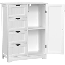 BlueWish Bathroom Storage Cabinet, Bathroom Cabinets Freestanding with Adjustable Shelves, Drawer Stopper, Waterproof Countertop,Bathroom Cabinet Storage