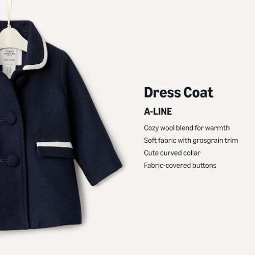 Amazon Essentials x Sofia Grainge Baby Girls' Wool Blend A-Line Dress Coat with Curved Collar, Navy, 18 Months - image 2
