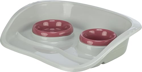 TRIXIE 24721 Napf-Set, Kunststoff, 0,25 l/ø 9 cm & 0,3 l/ø 11 cm/46 × 11 × 30 cm, grau/Näpfe:
