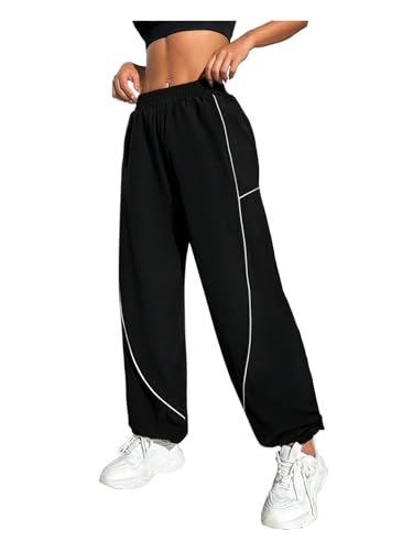 OYOANGLE Women's Cargo Pants Striped Elastic Waist Workout Athletic Jogger Trousers with Pocket