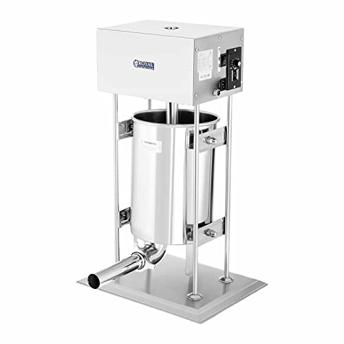 Foto von Royal Catering RCWF-10LE-H Wurstfüller Edelstahl elektrisch 230 W Wurstfüllmaschine 10 l elektrische Stopfmaschine Wurstmaschine 4 Füllrohre Fußpedal