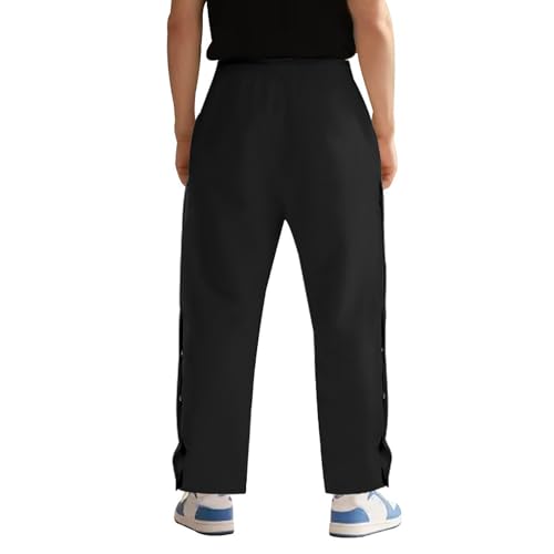 Side Button Pants for Men Elastic Waist Drawstring High Split Sweatpants Post-Surgery Tear Away Pants3