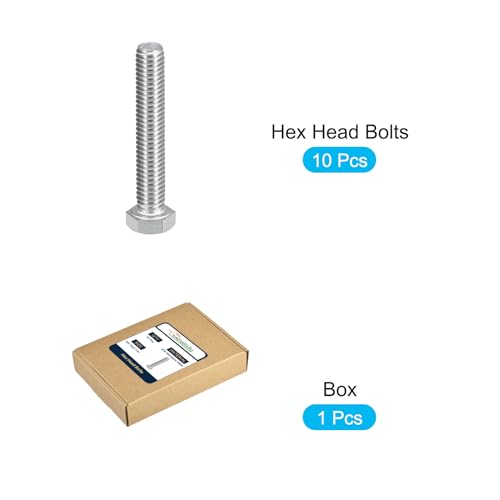 Image of METALLIXITY Hex Head Bolts (3 /8-16 x 2-1 /4 inch) 10Pcs, 304 Stainless Steel 18-8, Fully Threaded, External Hex Drive, Plain Finish, Hex Head Screw Bolt, Silver