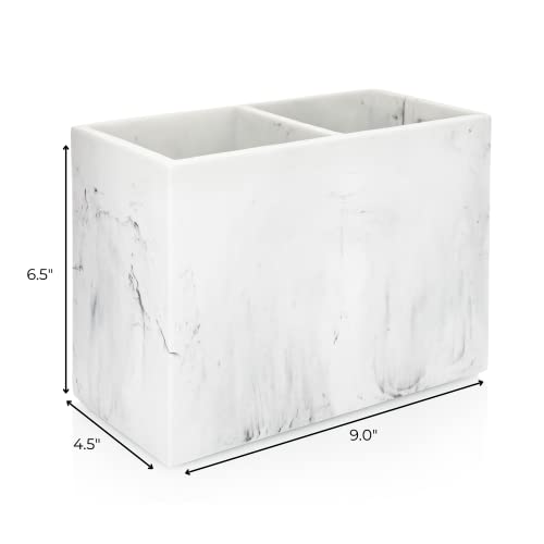 Essentra Home White Marble Kitchen Utensil Holder For Countertop, Rectangular Utensil Crock With Two Compartments. #TOP4