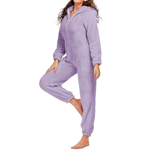 Coloody Pigiama Intero Donna Invernale Onesies Tuta a Maniche Lunghe Tutina Cerniera in Peluche Indumenti da Notte con Cappuccio