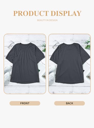 Image of Eytino Plus Size Tops for Women Summer Lace Short Sleeve Crewneck Loose Casual Blouse Tunic T Shirts(1X-5X)