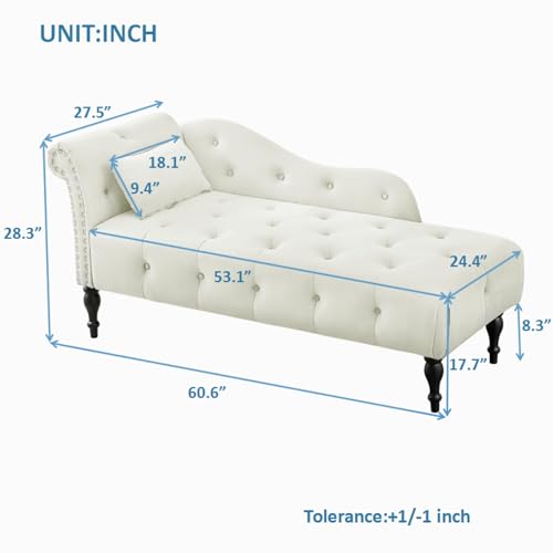 Image of Eafurn 60.6 inch Chaise Lounge Chair Indoor, Oversized Upholstered Sofa Bed for Living Room, Tufted Velvet Sleeper Couch Comfy Recliner Bedroom Reading Seat | Breathable material