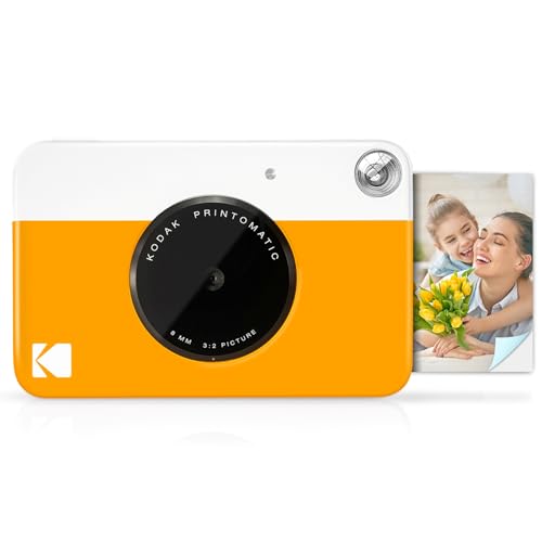 KODAK Printomatic Cámara digital instantánea - Fotos de calidad en papel fotográfico adhesivo Zink 2x3 - 5MP, portátil, regalo creativo para cumpleaños, Navidad, fiestas - Amarillo