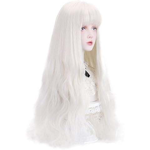 STYLER Long White Synthetic Wig with Bangs - Natural Long Wavy Cosplay Wigs for Women Halloween Christmas 30" (White) Cover