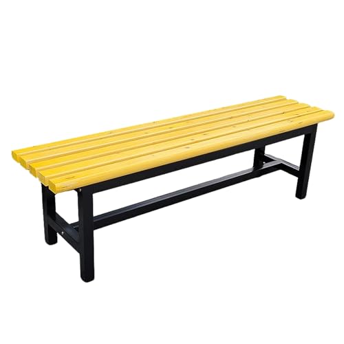 Banco de jardín de madera resistente a la intemperie, asiento sin respaldo, para porche al aire libre, patio, entrada, metal, amarillo, 120 x 40 x 45 cm