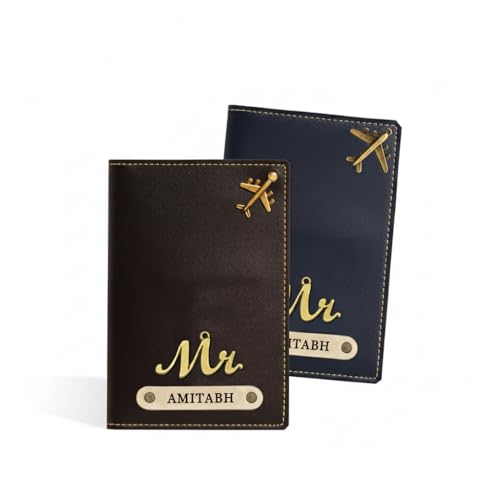 Image of Passport Cover for Men & Women | Passport Holder for Man & Woman | Personalised Gifts PCMX02 (Combo Set of 2) (Black+Blue)