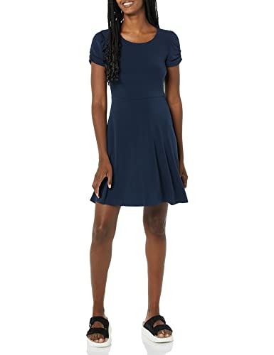 Image of Amazon Essentials Women's Gathered Short Sleeve Crew Neck A-line Dress (Available in Plus Size)