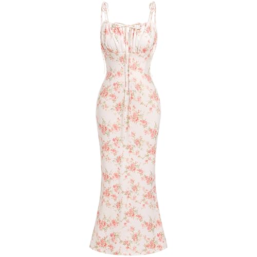 Robe bustier pour femme avec corset floral et coupe midi fluide