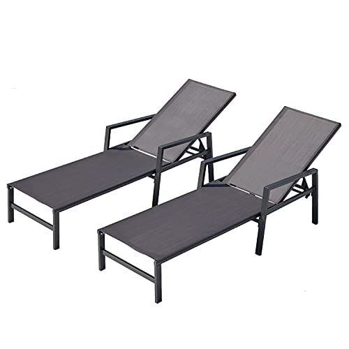 Varvind Outdoor Patio Lounge Chair 2 Set,Chaise Lounge Chairs With Headrest,Outdoor Patio Furniture Sets,4 Adjustable Backrest Positions Lounge Chairs For Beach,Balcony,Poolside,Yard(Grey) #TOP5