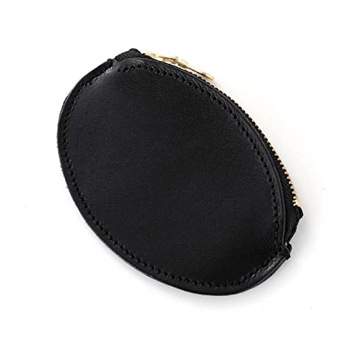 NARU(ナル) 本革 栃木レザー ラウンド コインケース 小銭入れ メンズ レディース パスケース ミニ財布 小さい おしゃれ 人気 ブランド 日本製 (ブラック)