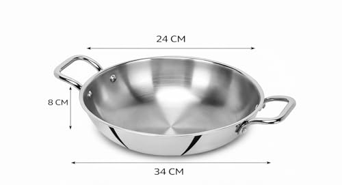 Image of Triply Stainless Steel Kadhai,Kadai for Cooking, Stainless Steel Cookware Triply Kadai, Induction & Gas Stove Compatible (2.2l /22cm)