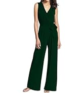 Umenlele Women's Casual Wrap V Neck Sleeveless Tie Waist Wide Leg Pants Jumpsuit Long Romper with...