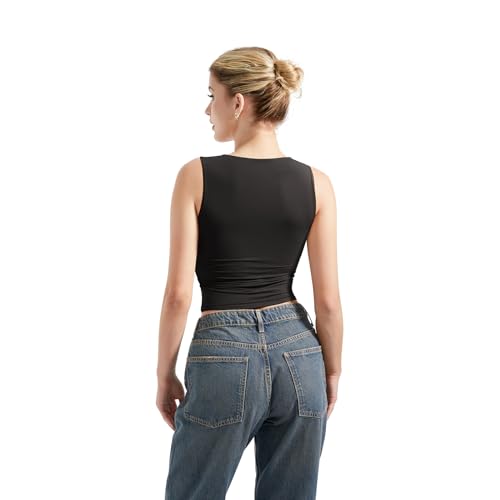SUUKSESS Women Double Lined Square Neck Crop Tank Top Sleeveless Basic Y2k Tops4