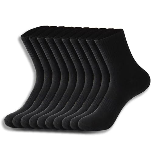 Athletic Cotton Crew Socks, 10 Pairs, Moisture Wicking, White,Black,Grey