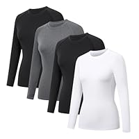HYCOPROT 4er Pack Langarmshirt T-Shirts Damen Kompressionsshirt Fitness Oberteile Basislayer Funktionsshirt Laufshirts Sport Long Sleeve Shirt Casual Modische Grundschichten Gym Yoga Laufen Wandern