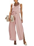 Happy Sailed Wide Leg Rompers for Women Summer Sleeveless Casual Spaghetti Strap Split Jumpsuits Beach Party Boho Loose Fit Romper Long Overalls Pink Medium