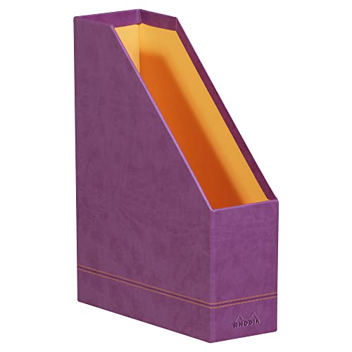 RHODIA-318930C-Purple-Magazine-Rack-10x25x31-cm-Orange-Saddle-Stitching-Faux-Leather-Exterior-Rhodiarama-Home-Office-Collection-Office-Organization-Design-Storage
