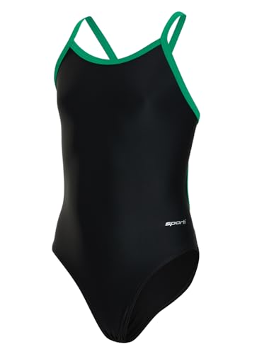 Sporti Athletic One Piece Swimsuit for Girls – Durable Lycra Xtra Life Swimwear, Comfortable Fit, Full Coverage Competition Bathing Suit for Swim Team and Training Sessions - Black/Green - 22