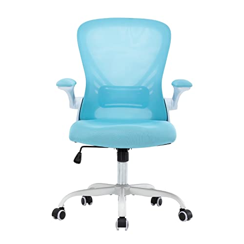 Hramk Office Chair Mid Back Swivel Desk Chair With Flip-Up Arms, Breathable Mesh Computer Chair, Lumbar Support Task Chair With Wheels, Height Adjustable (Blue) #TOP6