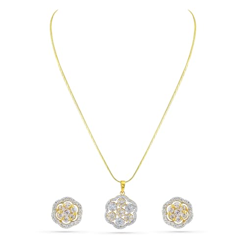 Image of Rubans Pendant Necklace Set American Diamond and Zirconia Gift Jewellery for Women & Girls