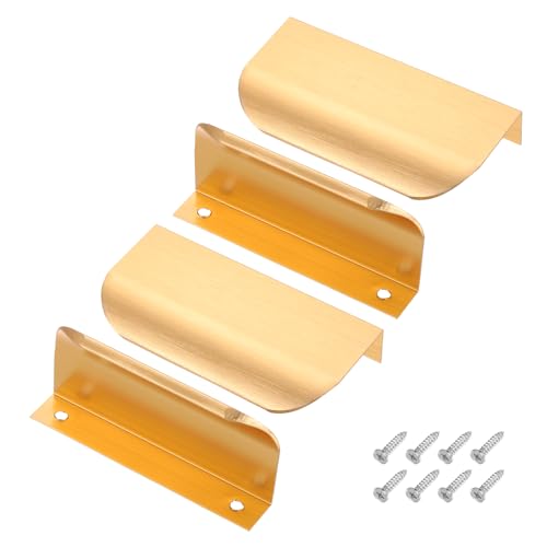 PATIKIL 4 Pcs Finger Pulls for Cabinets, 3 Inch Aluminum Alloy Edge Cabinet Pulls Finger Handle Flat Hidden Back Mount for Dresser Wardrobe Drawers Door Hardware, Golden Tone