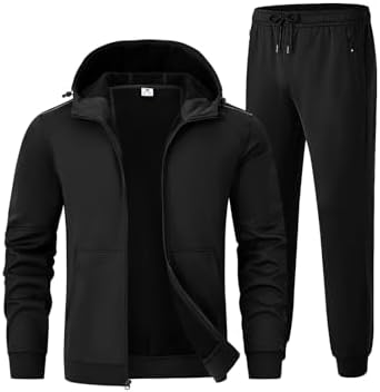 Rdruko Men's Fleece Sweat Track Suit Hooded Winter Warm Up Jogger...