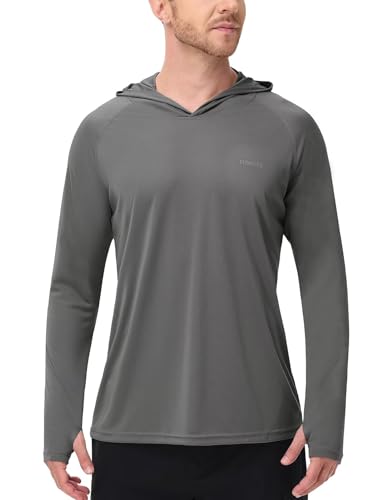 Mens Long Sleeve Sun Shirt with Hood Mask UPF SPF UV Protection for Hiking Fishing Kayaking Summer Outdoor Activities