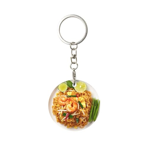 Hayyett Traditional Pad Thai Keychain Charms Round Metal Keychains For