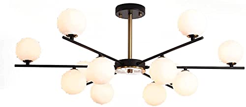 Lustre Spoutnik moderne noir et or avec globe de verre réglable de 65cm