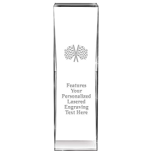 8" Impact Checkered Flags Crystal Award, Custom Engraved Checkered Flags Trophy, Engraving Included, Prime