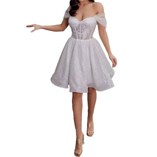 Women's Elegant Romantic Princess Short Wedding Dress Fairy Corset Lace Evening Party Gowns