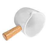 Garneck Jarra de Cerámica Pequeña Con Vertedor y Asa de Madera para Leche Nata y Jarabe Ligera y Fácil de Limpiar para Café Espresso y Uso Casa u Oficina