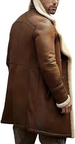Image of Shearling Brown Leather Coat Genuine Sheepskin Leather Coat with Artificial Fur B3 Bomber Leather Coat Aviator Coat for Men