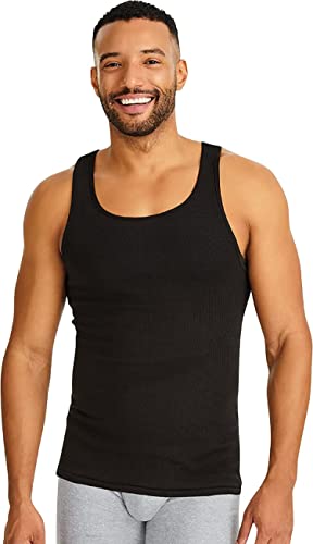 Image of Hanes Men's Tall 100% Cotton Ribbed Tank Tagless Undershirts, Multipack